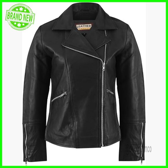Jackets & Blazers - Genuine Lambskin Leather Motorcycle Jacket Asymmetrical Zipper Biker Style